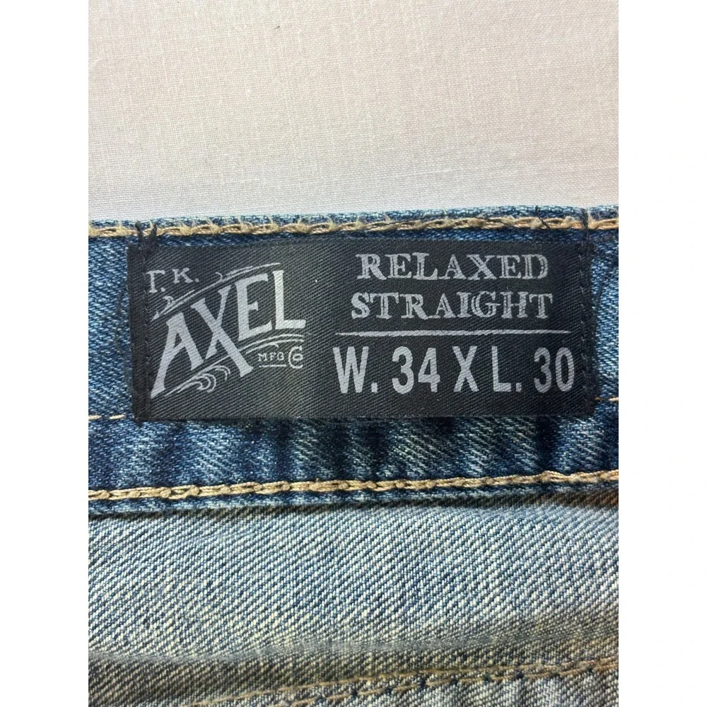 Axel Brand Relaxed Straight Leg Jeans Mens 34x30 Medium Wash Distressed Denim